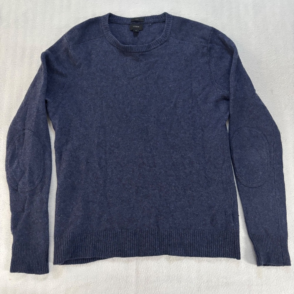 J.Crew Slim Merino Wool Alpaca Blend Elbow Patch Sweater Navy Blue M E0506